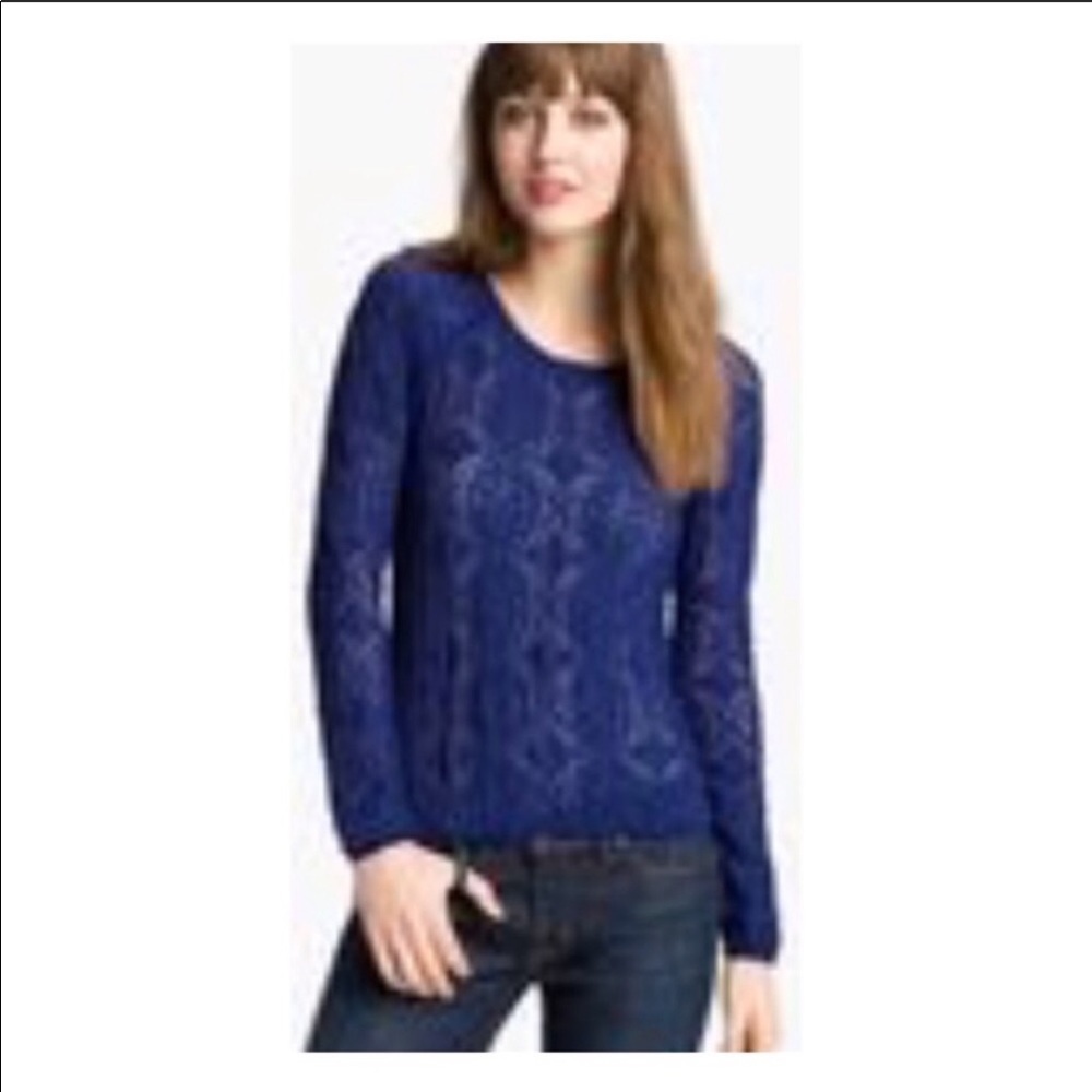 Free People Sunny Pucker Lace Top Indigo Blue Sz M